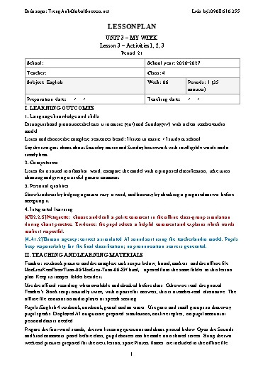 Giáo án môn Tiếng Anh Lớp 4 Global Success tích hợp năng lực số và AI - Tuần 6 - Năm học 2026-2027